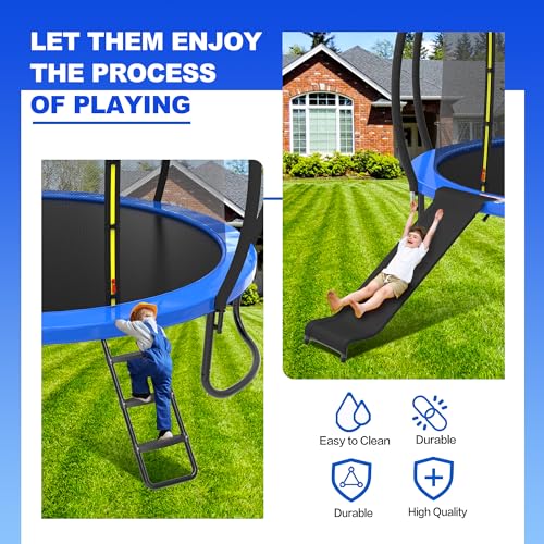 Polwkscas Universal Trampoline Ladder Slide kit, 3 Steps Wide Step for Trampoline, Trampoline Accessories Slide with Buffer Section for Children Kids Climb Up & Down