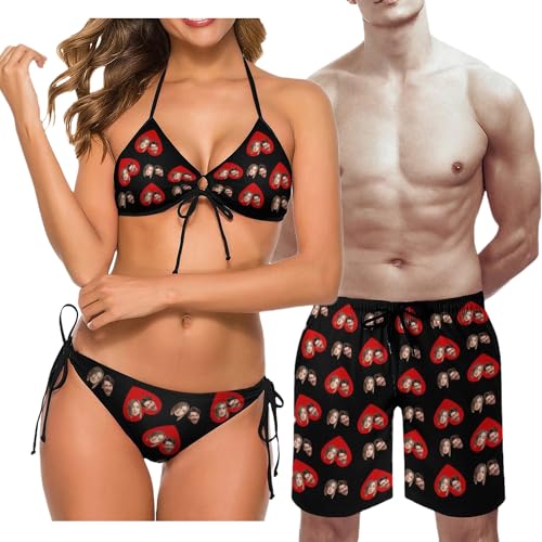 Artsadd Custom Face Matching Swimsuits for Couples Personalized Face Bikini &Men's Swim Trunks His and Hers Summer Gifts