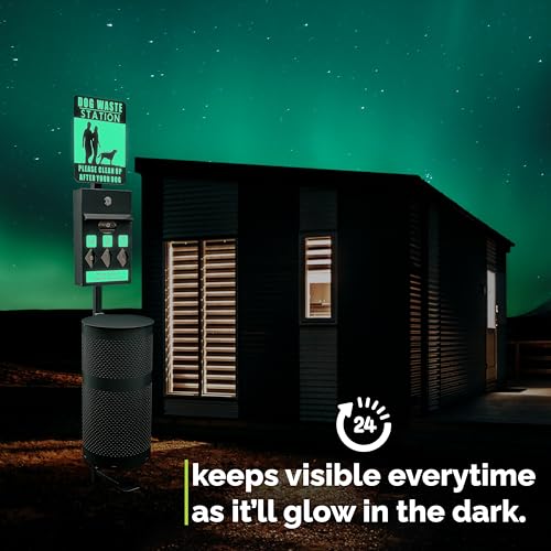Image of Hands-Free Dog Waste Station Outdoor with Pedal - Dog Waste Disposal System & Bag Dispenser for Park & Trails - Rust Proof Doggie Station - Night Glowing Sign | 800 Pet Waste Bags & 100 Can Liners