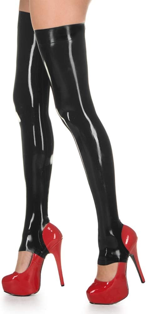 EXLATEX Women's Latex Thigh High Long Stirrup Stockings Mens Tights Pantyhose