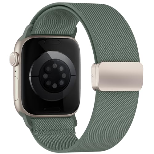 Image of Stretchy Band Compatible with Apple Watch Bands 40mm 38mm 41mm 42mm 44mm 45mm 46mm 49mm Women Men,Strong Magnetic Clasp Elastic Sport Strap for iWatch Series 11 10 9 8 7 6 5 4 3 2 1 Ultra SE /Green