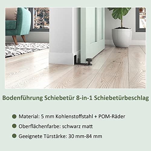 Bodenführung Schiebetür 2 Stück, Einstellbar Boden Rollenführung mit Schrauben, Kohlenstoffstahl Rollen Führung Schiebetür Laufschiene Türführung 8-in-1 Schiebetürbeschlag (Cooles Schwarz, 2er Set)