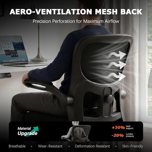 Image of AreShark Office Chair Ergonomic Desk Chairs with Adjustable Lumbar Support, High Back Breathable Mesh Chair with Wheels& Flip-up Armrests,Rolling Swivel Comfy Task Computer Chair for Home Work Gaming