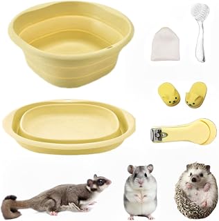 FASAROU 5 Pcs Hedgehog Supplies Hedgehog Bath Kit Include Foldable Bathtub 1 Cleaning Brush 1 Bath Foaming Net 1 Nail Clipper Trimmer A Pair of Slippers Guinea Pig Bathtub Yellow