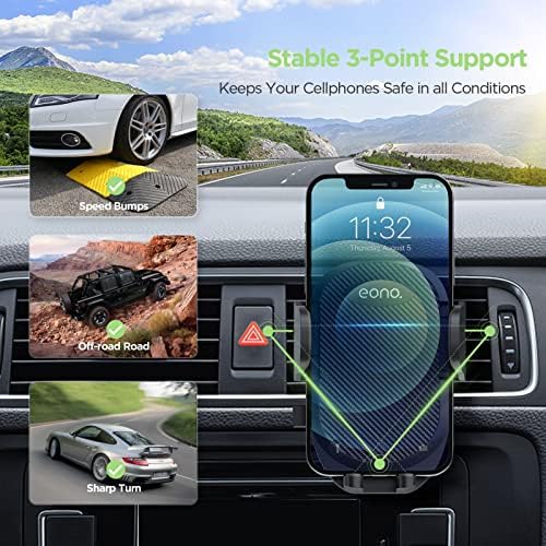 Amazon Brand - Eono Phone Holder for Cars, Universal Air Vent 360° Rotation Cars Cradle with Stable Clip and one Release Button Compatible with iPhone 14 13 12 Samsung Huawei and more