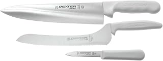 SS3 Sani-Safe 20503 Cutlery Set, 3-Piece High Carbon DEXSTEEL Blade Kitchen Prep Set with White Polypropylene Handles, 10" Chef’s Knife, 9" Offset Knife, 3-1/4" Paring Knife, USA Made