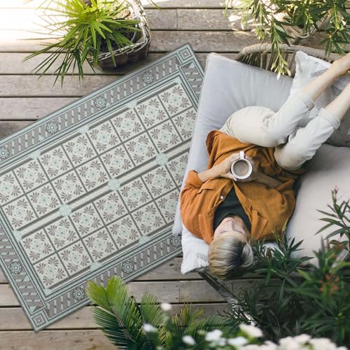 Tapis balcon 140x210 imperméable et résistant aux UV pour sol de jardin extérieur