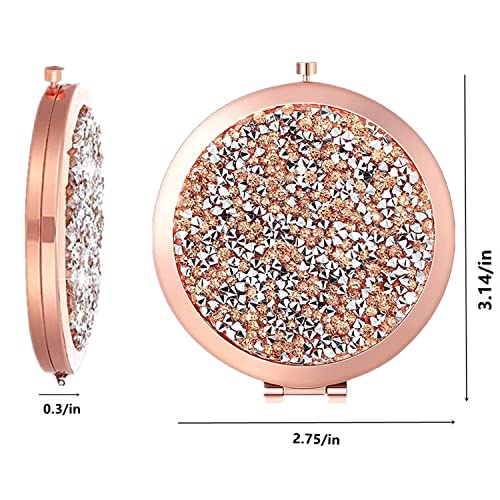 Mihaguty Compact Mirror, Pocket Travel Makeup Mirror, Double-Sided 2X/1X Magnification Compact Mirror, Small Folding Portable Mirror For Purses, Gift For Mom Women (Rose Gold) #TOP2