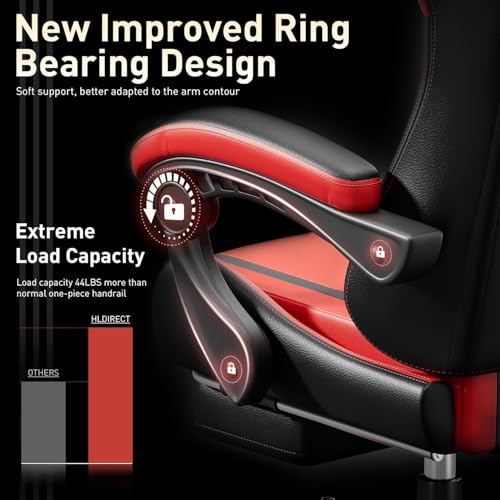 HLDIRECT Gaming Chair, Video Game Chair with Pocket Spring Cushion, Ergonomic Computer Chair for Adults with Headrest and Massage Lumbar Support, Swivel PU Leather Office Chair (Re image 6
