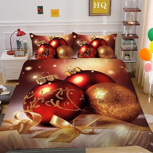 Fundas Nordicas Cama 105 Navidad Funda Nordica 3D Bolas Navidad Ropa de Cama de Microfibra Hipoalergénica Funda de Edredón 200x200 cm y 2 Fundas de Almohada 50x75cm, R123