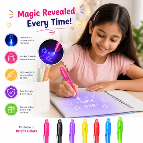 Image of kidivo Invisible Ink Magic Spy Pen with UV Light for Kids, Secret Message Marker, Multicolor Detective Writing Toy, Birthday Return Gift, Party Favor for Boys & Girls, Pack of 3