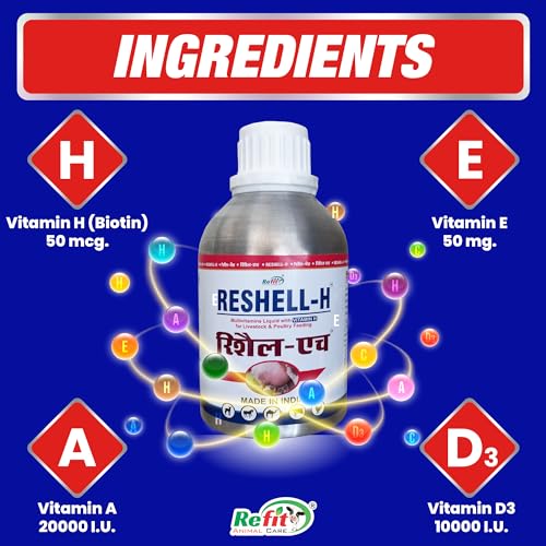Image of REFIT ANIMAL CARE Veterinary Vitamin H Supplement for Cow, Cattle, Goat, Chicken, Layers, Broilers, Poultry and Other Livestock Animals, 250ml, Reshell H