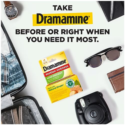 Image of Dramamine Non-Drowsy, Motion Sickness Relief, Made with Natural Ginger, 18 Count & Motion Sickness Relief Less Drowsey Formula, 8 Count