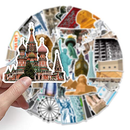 64 Pcs Landmark Building Stickers|World Famous Landmark Waterproof Vinyl Stickers for Bike Water Bottles Laptop Bicycle Refrigerator Cup Luggage Computer Mobile Phone Skateboard Decals