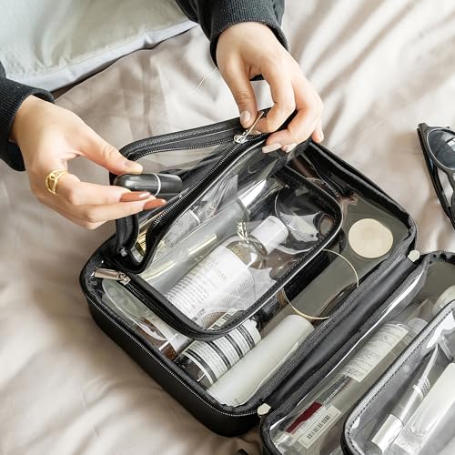 GRANNY SAYS TSA Approved Toiletry Bag, Clear Makeup Bag, Travel Toiletry Bag for Women, Leather Travel Cosmetic Bag, Portable PVC Waterproof Bag, Large Makeup Organizer, Black3