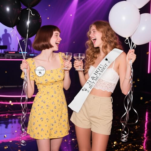 21st Birthday Decorations Sash for Women - Black and White 21st Hot Sash with Button Badge, Happy 21 Years Old Birthday Party Decoration for 21st Fabulous Women - Image 5