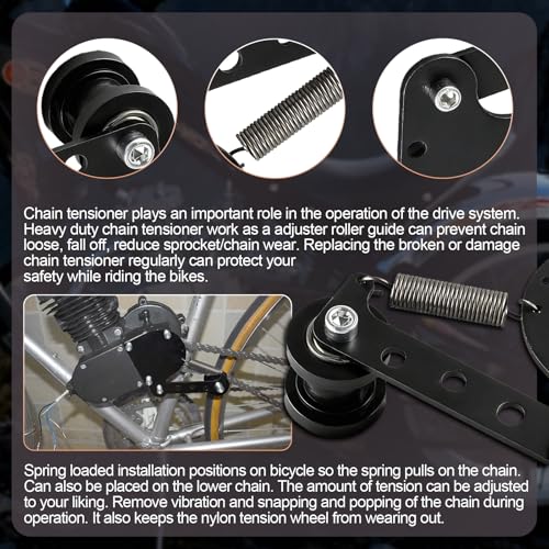 Image of Spring Loaded Chain Tensioner for 49cc 66cc 80cc 2 Stroke Engine Motorized Bike- Adjustable Guide Wheel Black