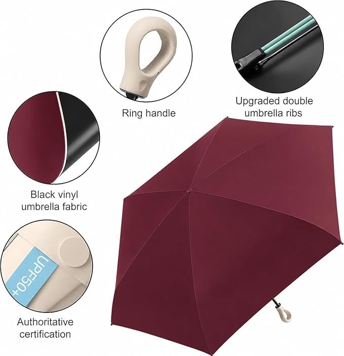 Image of Ozoy umbrella for women,Travel - Mini Folding Compact with Case, 6 Ribs Lightweight Portable Small Sun&Rain Pocket Umbrella for Girls and Women
