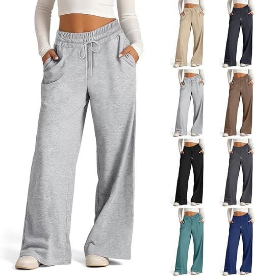 Oversized Wide Leg Sweatpants Women Elastic Drawstring Straight Leg Sweatpants Low Waisted Baggy Lounge Pants Pocket