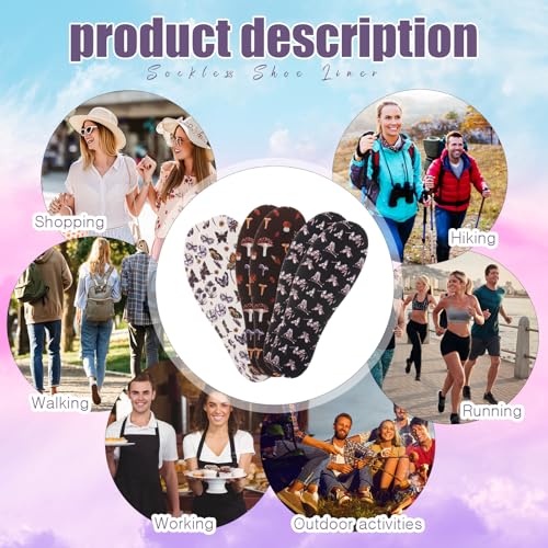 Image of 3 Pairs No Show Socks Sockless Shoe Liner Washable Barefoot Shoe Insoles No Slipping Inserts(Lively Style)