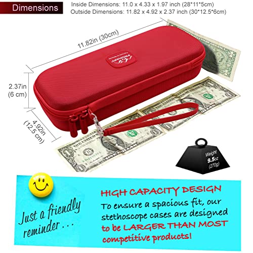 Image of PROHAPI Hard Stethoscope Case, Large Stethoscope Carrying Case with ID Slot, Compatible with 3M Littmann /ADC /Omron /MDF Stethoscope Includes Mesh Pocket for Nurse Accessories (Fire Red)