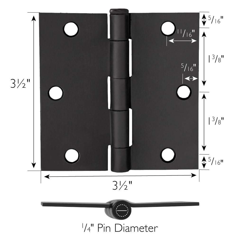 KNOBWELL Paquete De 36 Bisagras De Puerta De 4 Pulgadas, Color Negro Mate, 4 X 4, Bisagras Redondas De 4 Agujeros Negros Para Puertas Interiores Y Exteriores