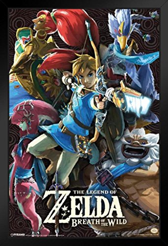 Pyramid America Legend of Zelda Breath of The Wild Divine Beasts Video Game Gaming Black Wood Framed Art Poster 14x20