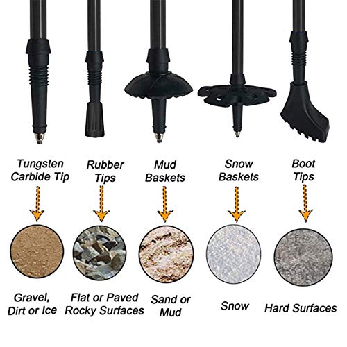 Aihoye Trekking Poles Shock Absorbing Adjustable Hiking or Walking Sticks for Hiking Collapsible Strong, 2-pc Pack Lightweight Walking Pole, All Terrain Accessories and Carry Bag (Black)