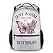 Mercuryelf Butterfly Backpack for Girls - 16 Inch Purple Backpacks for School Travel - Just a Girl Who Loves Butterflies Fashion Lightweight Bookbag for Kids