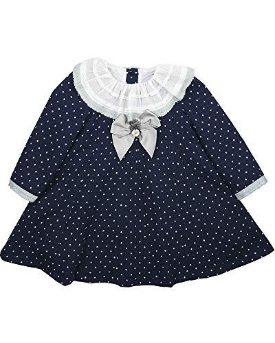 Foque - Vestido Azul Marino con Lunares Blanco y Gran Cuello Blanco ocasión Especial. Forro Interior. Cierre con Botones en la Espalda (Azul Marino, 2 años)