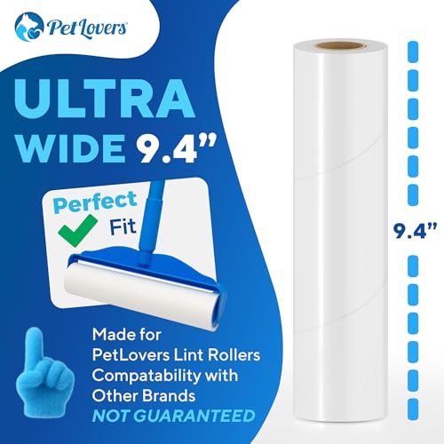 Image of PetLovers Pack of 4 Extra Sticky Lint Rollers for Floors - No Handles Included - 100 Sheets Per Refill - 400 Sheets Total