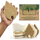 Biodegradable Natural Kitchen Sponge - Compostable Cellulose and Coconut Walnut Scrubber Sponge -...