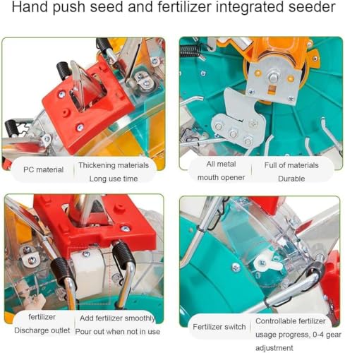 Sembradora manual con ruedas, sembradora de jardín de precisión de empuje manual para plantar áreas pequeñas, solución eficiente de siembra y fertilización