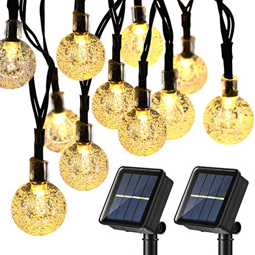 Joomer Solar String Lights Outdoor,Upgraded 2 Pack 30 LED 20ft Crystal Globe Lights with 8 Lighting Modes,Waterproof Solar Powered Patio Lights for Outdoor Garden Yard Porch Party Decor (Warm White)