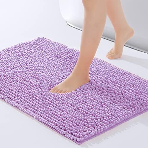 FRESHMINT Chenille Bathroom Rugs Non-Slip Bath Mat 24”x16.5“, Washable Soft Shower Mat, for Bathroom Floor & Tub Fluffy Shag Bath Rugs, Durable Thick Water Absorbent Microfiber Shower Rugs, Purple