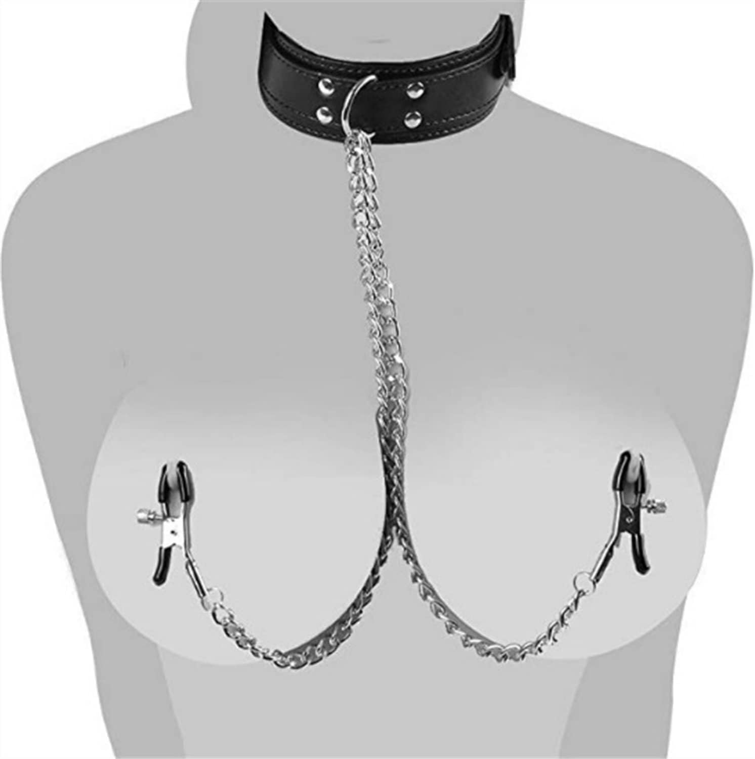 Nipple Clamps Adjustable Breast Clamps Breast Clip Leather Collar Choker Necklace SM Nipple Clamps Necklace Chain Flirting Collar Breast Clip BDSM Love Sex Toys for Women Adult Sex Toys