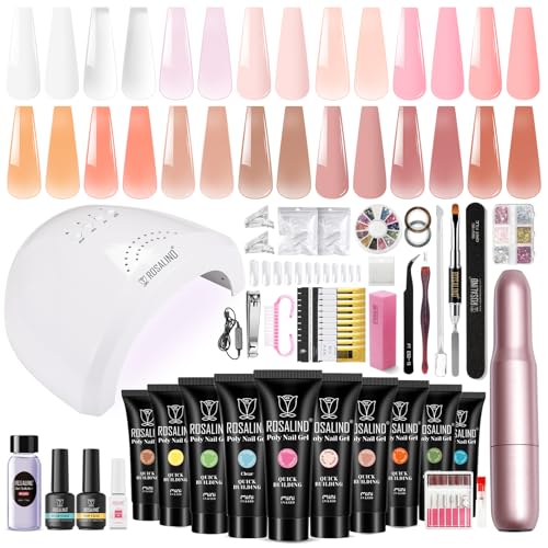ROSALIND Pink Poly Nail Gel Kit-14 Colors+75 Tools Starter Kit Nail Drill