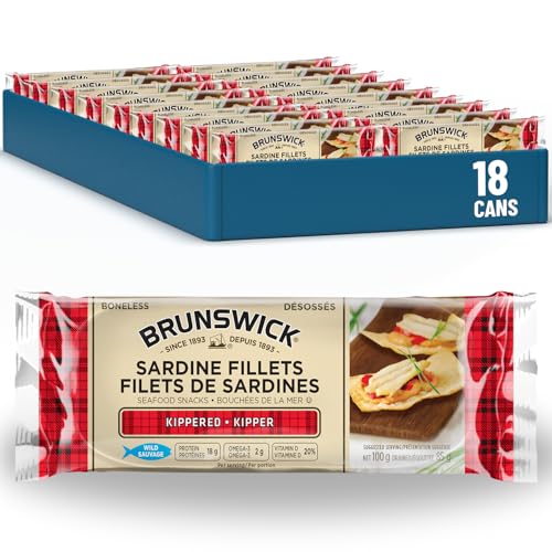 Brunswick - Brunswick Sardine Fillets Seafood Snacks Kippered 100g, 18 Count - Canned Sardines High In Protein - Contains Omega-3 Excellent Source Of Vitamin D Ready To Eat