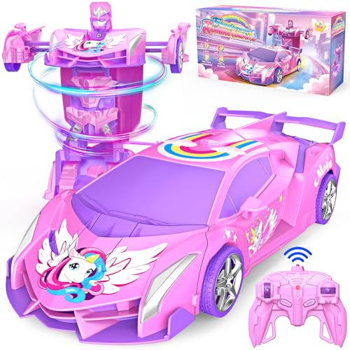Licorne Voiture Télécommandée Fille 3 4 5 6 7 8 Ans, Jouet Transformable Voiture RC Robot 360°Rotation, 2.4GHz, Radiocommandee Jeux Enfant Intérieur...