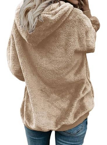 Nirovien Womens Full Zip Up Sherpa Hoodie Fuzzy Fleece Jacket Oversized Fluffy Coat with Pockets(Khaki,2XL)