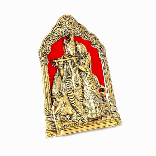 Image of KridayKraft Radha Krishna with Cow on Thin Metal Frame with an antique finish so looks very beautiful and use for Table&Wall Hanging Decorative home&office,Gift Anniversaries,Birthday,New Year Gifts..