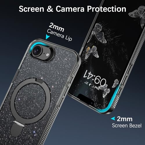 Coque compatible MagSafe iPhone 16e antichoc transparente paillettes - 2