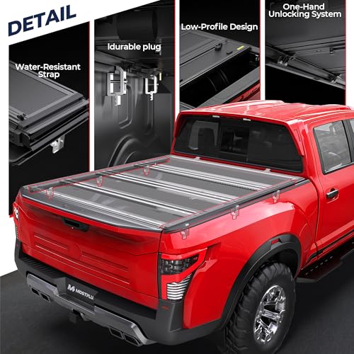 Image of MOSTPLUS 5FT 2WD /4WD Low-Profile Quad-Fold Hard Truck Bed Tonneau Cover Compatible for Nissan Frontier 2005-2021 Bed Cover 60Inch