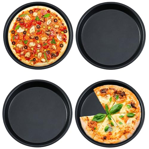 katmerio 4er Set Rundes Pizzablech, Ø 15cm Edelstahl Pizza Backblech mit Antihaftbeschichtung, Käsekuchen Backblech Pizzabackbleche Set für Backen Pie Pizza Käsekuchen