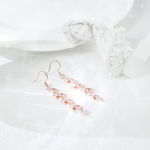 Miniatura 6 de Handmade Rose Gold Leaf Earrings Crystal Wedding Dangle Earrings for Brides Bridesmaid Gift for Women Teen Girls