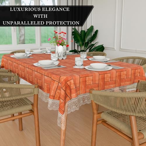 Image of Kuber Industries Dining Table Cover | 60x90 Inch | 6 Seater Dining Table | PVC Table Cloth | Kitchen Table Cover | Waterproof Table Cover | Table Cloth for Dining Table | Wooden Check | Brown