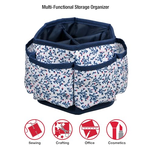 SINGER Sewing Storage Organizer Desktop Spinner, Navy Floral Print