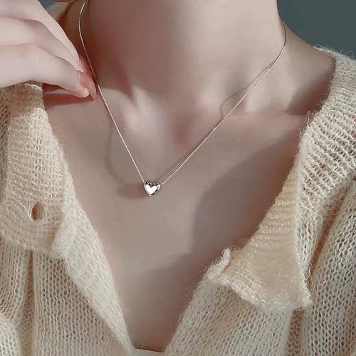 Alggkss Silver Heart Pendant Necklace for Women Dainty Minimalist Jewelry — view 2