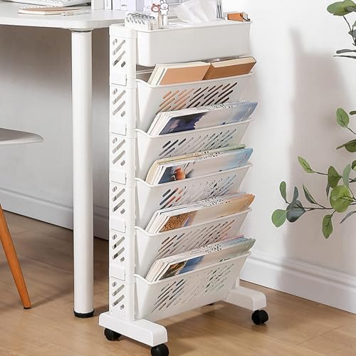 Miniatura 5 de Estantería Móvil De Gran Capacidad Para Libros, Estantería De Almacenamiento Con Rueda Giratoria Para Estudio, Oficina, Cocina, Aula 6 Capas
