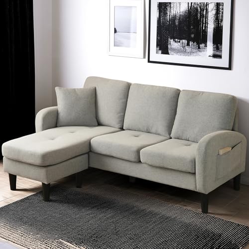 Cayipng Sofá esquinero en L con Chaise Longue,166 * 118 * 77 cm Sofá de 3 plazas, Sofás modulares de Lino, para Salones, Apartamentos, Beige (Gray)